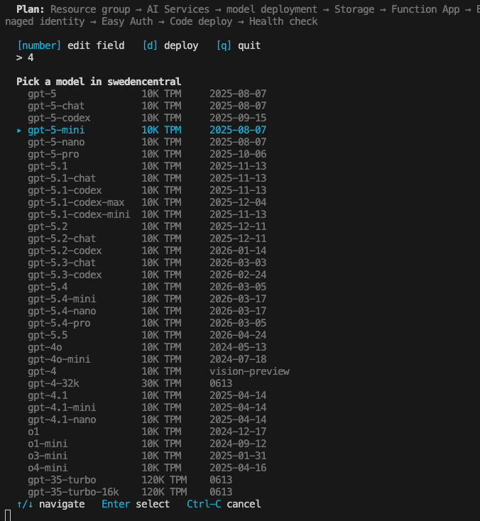 Picking a model in the deploy form