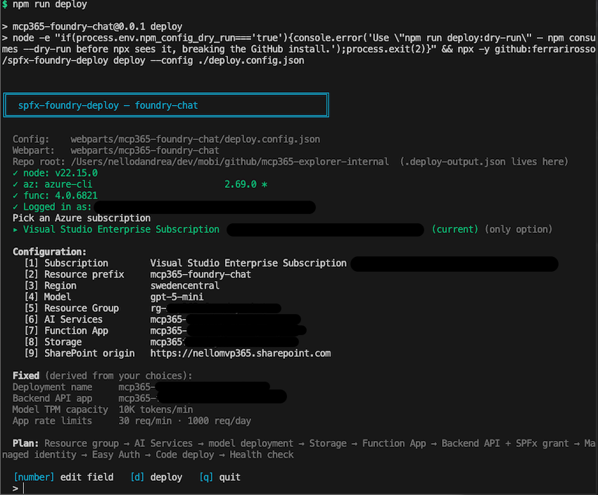 The deploy form&rsquo;s review screen
